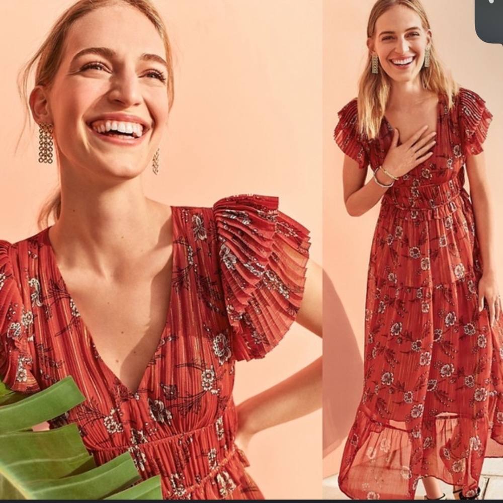 ANN TAYLOR Shimmer Floral Flutter Sleeve Dress Size 6 NWT